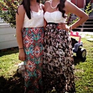 White Blue Orange Patterned Maxi Dress